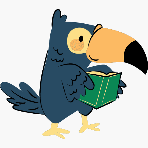 Children's character decoration: Bird with book.