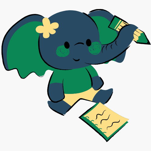 Children's character decoration: Elephant with paper and pencil.
