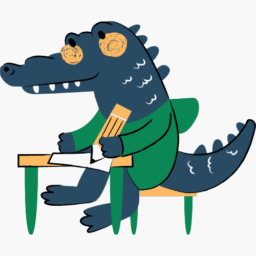 Children's character decoration: Alligator at desk.