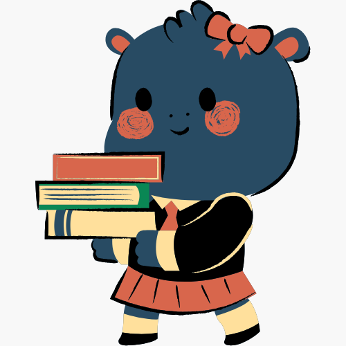 Children's character decoration: Hippo holding stack of books.
